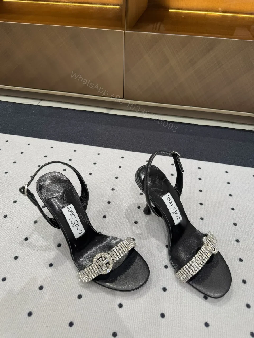 Diamond-Strap Luxe Sandals: Black Leather, Evening Glamour — view 1