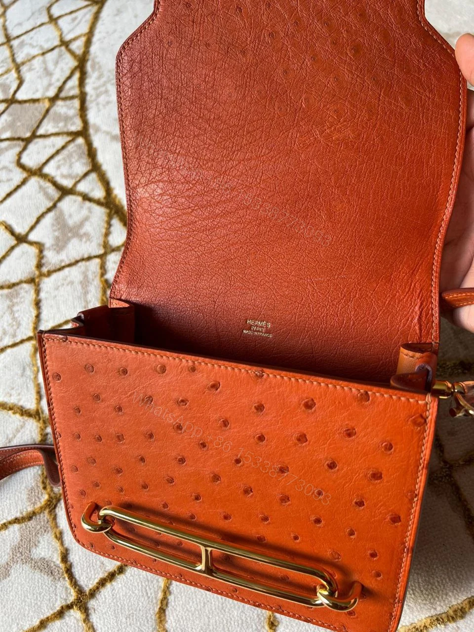 View 2 of HERMES Ostrich Mini Sac Roulis Cobalt
