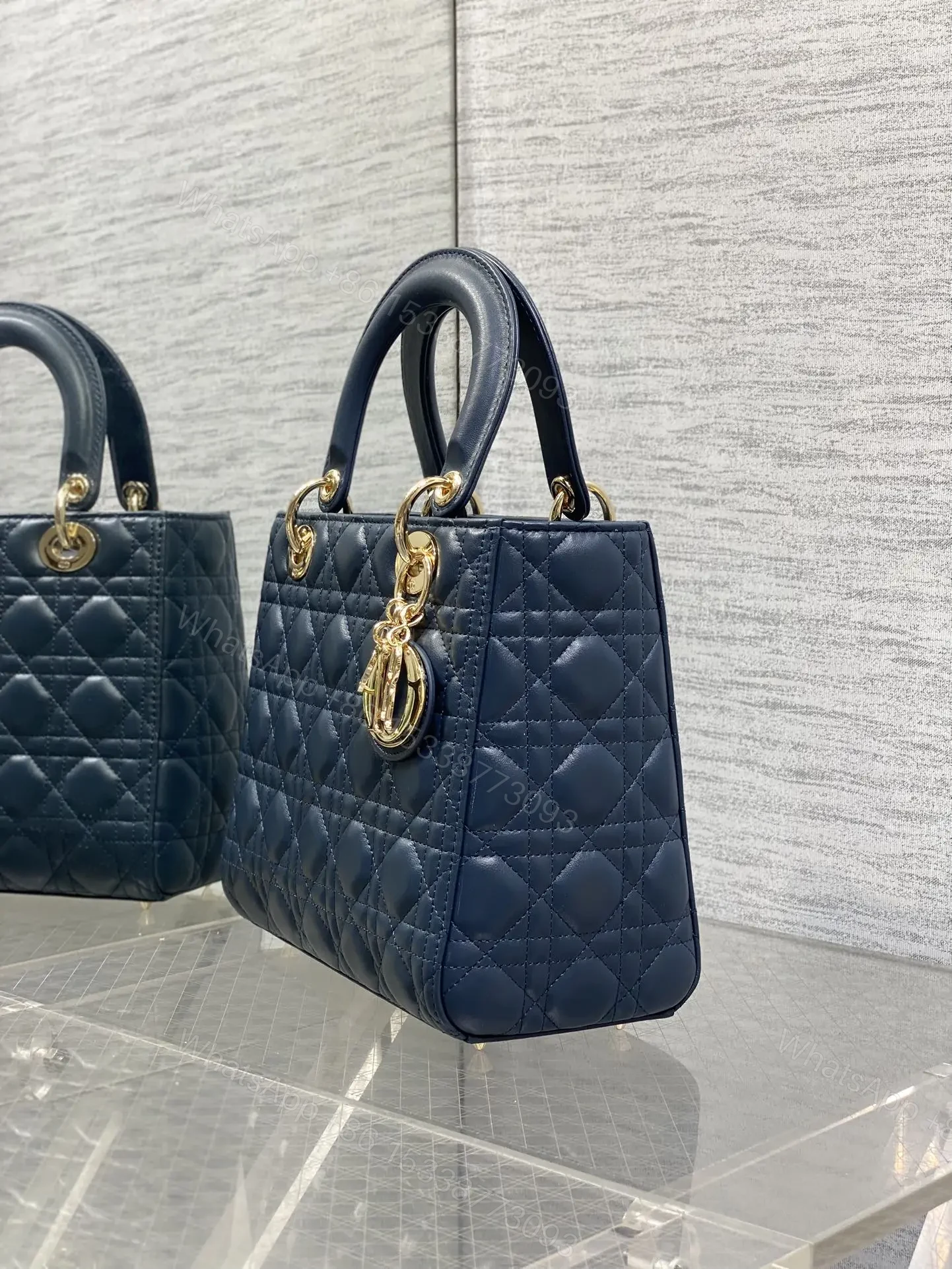 View 5 of DIOR MEDIUM LADY BAG 24 IN DEEP OCEAN BLUE GOLD HARDWARE