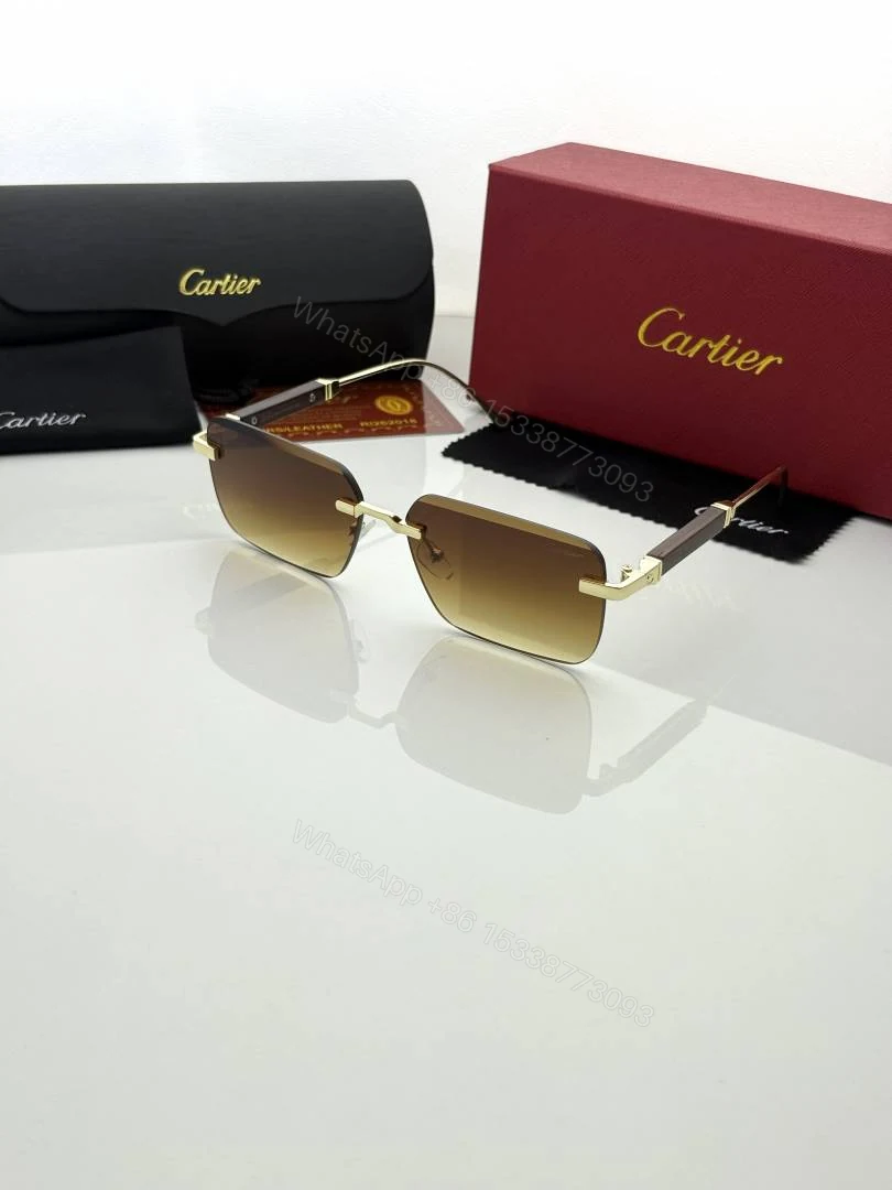 First Copy Cartier Rimless Gold Square Sunglasses Brown Gradient Unisex UV Protection — view 1