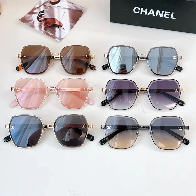 View 4 of Lux Chanel Square-Frame Sunglasses with Signature Details
