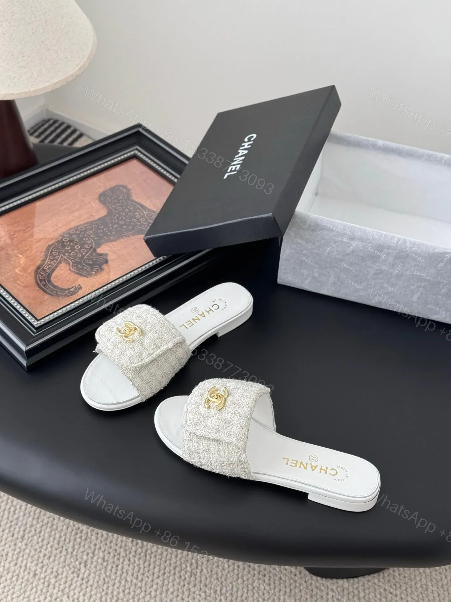 View 2 of Chanel Women Beige Tweed Slides