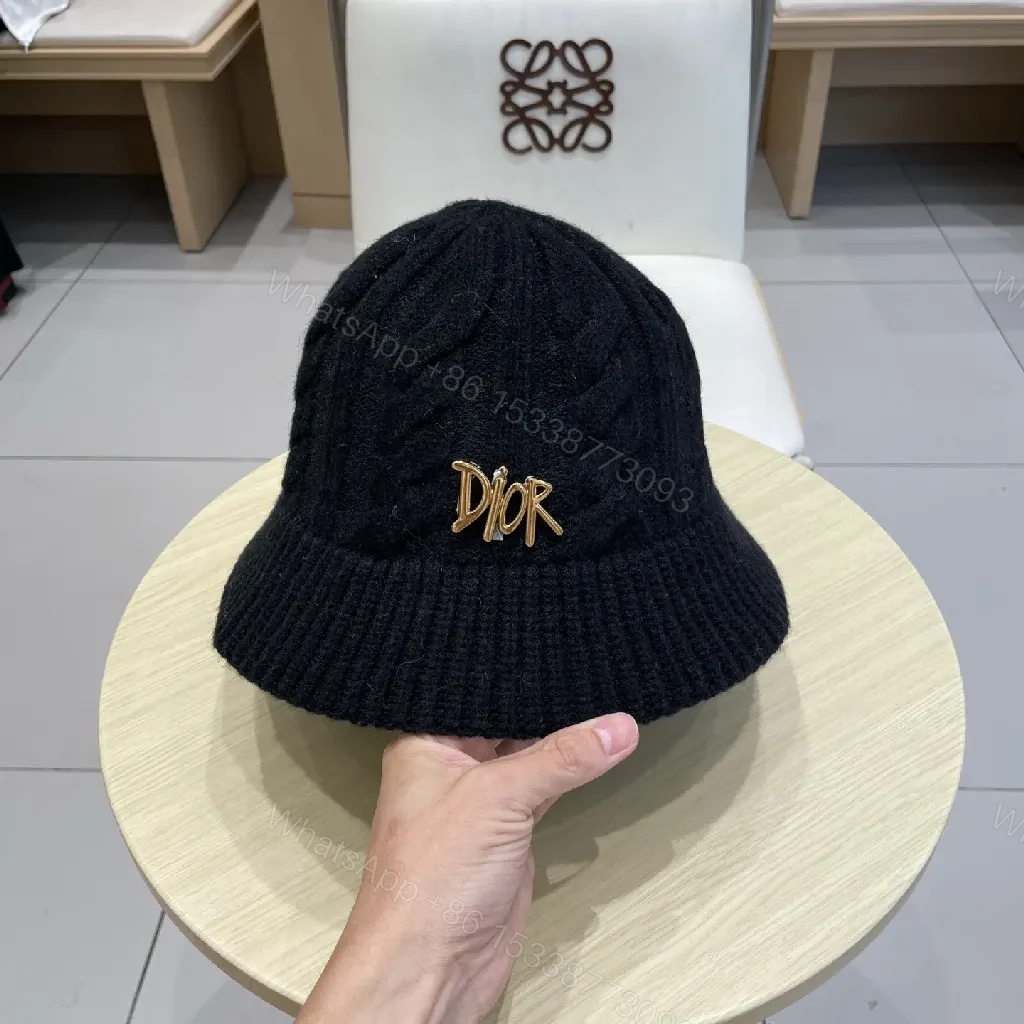 View 3 of Black Knit Bucket Hat Gold Lettering - Luxe Style Cap