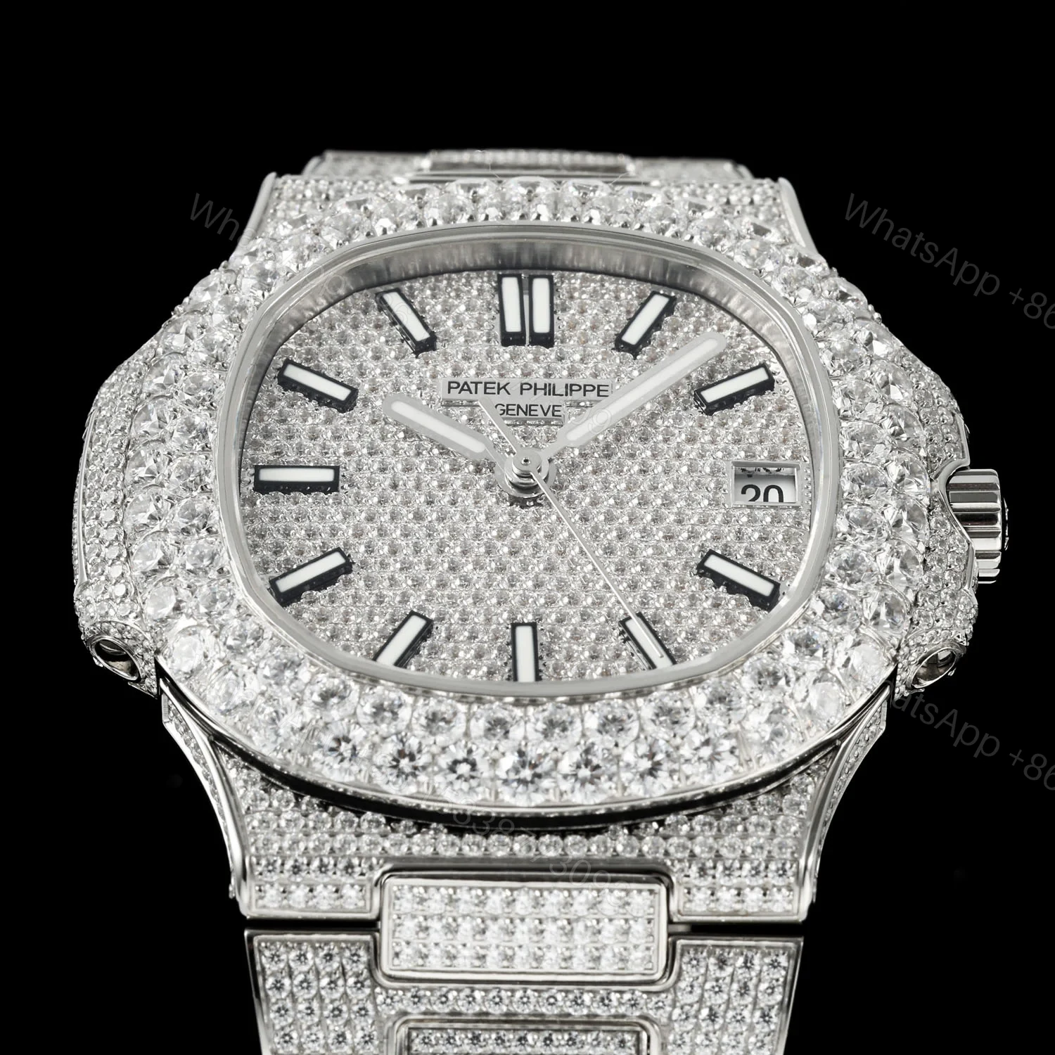View 2 of Patek Philippe Nautilus 5711 BD1 Full Diamond Watch 40mm Pavé Bracelet Edition AMG-PP-BD1-5711-2600-PAVE