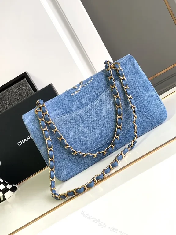 View 5 of Denim Chanel-Style Shoulder Bag: Luxe Beaded Texture Crossing Bag