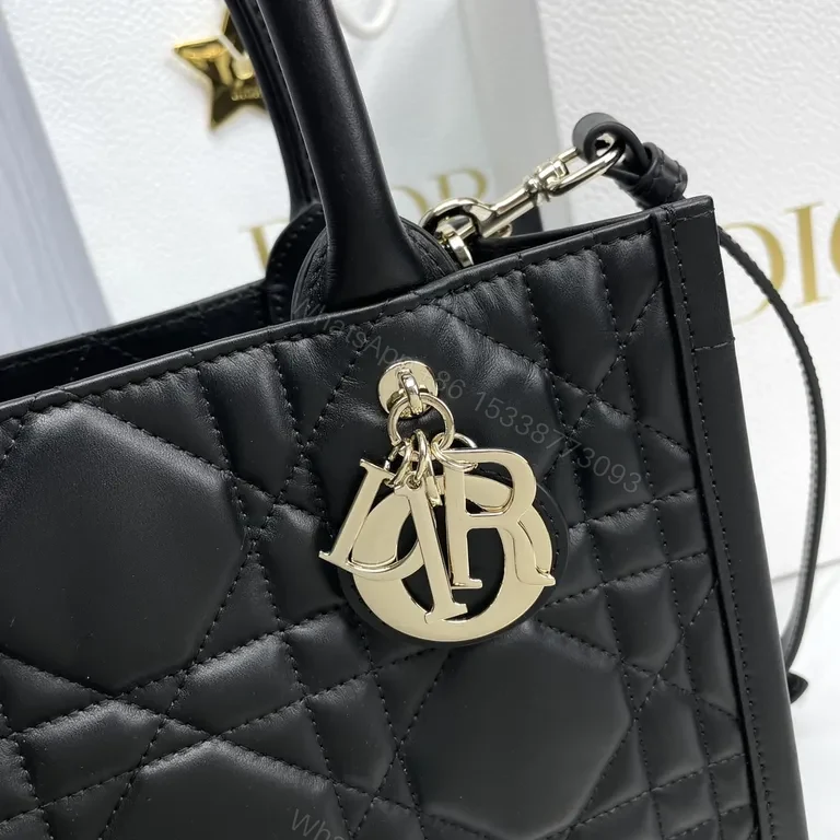 View 5 of Chic Black Quilted Dior-Handbag with Charm