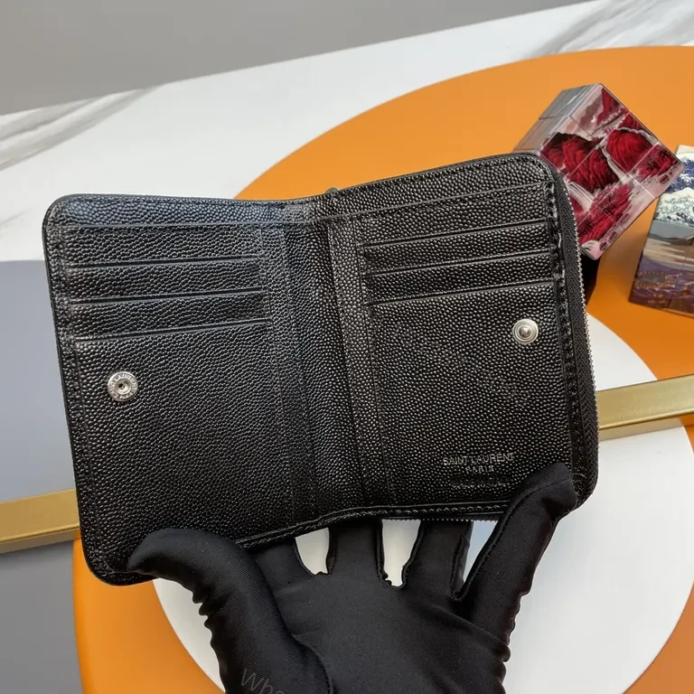 View 5 of Quilted Luxe Wallet with YSL Emblem - Compact Elegance