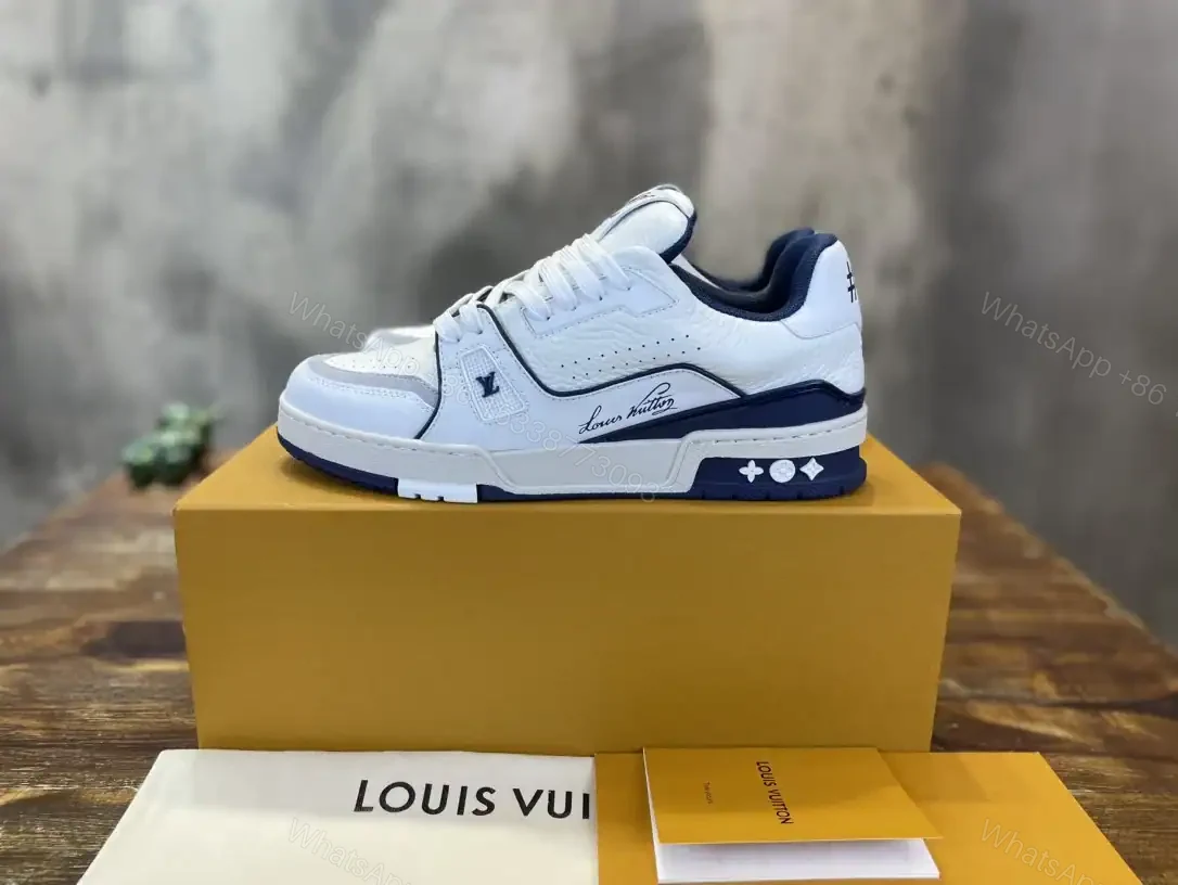 View 2 of LOUIS VUITTON LV TRAINER SNEAKERS IN WHITE AND NAVY BLUE – LSVT353