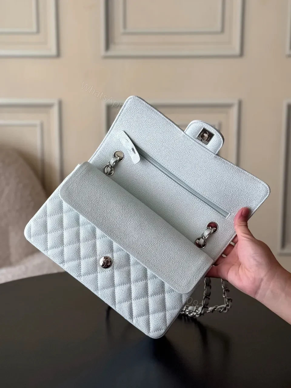 View 4 of Soft Hourglass Quilted Bag in Pale Blue - Everyday Luxury