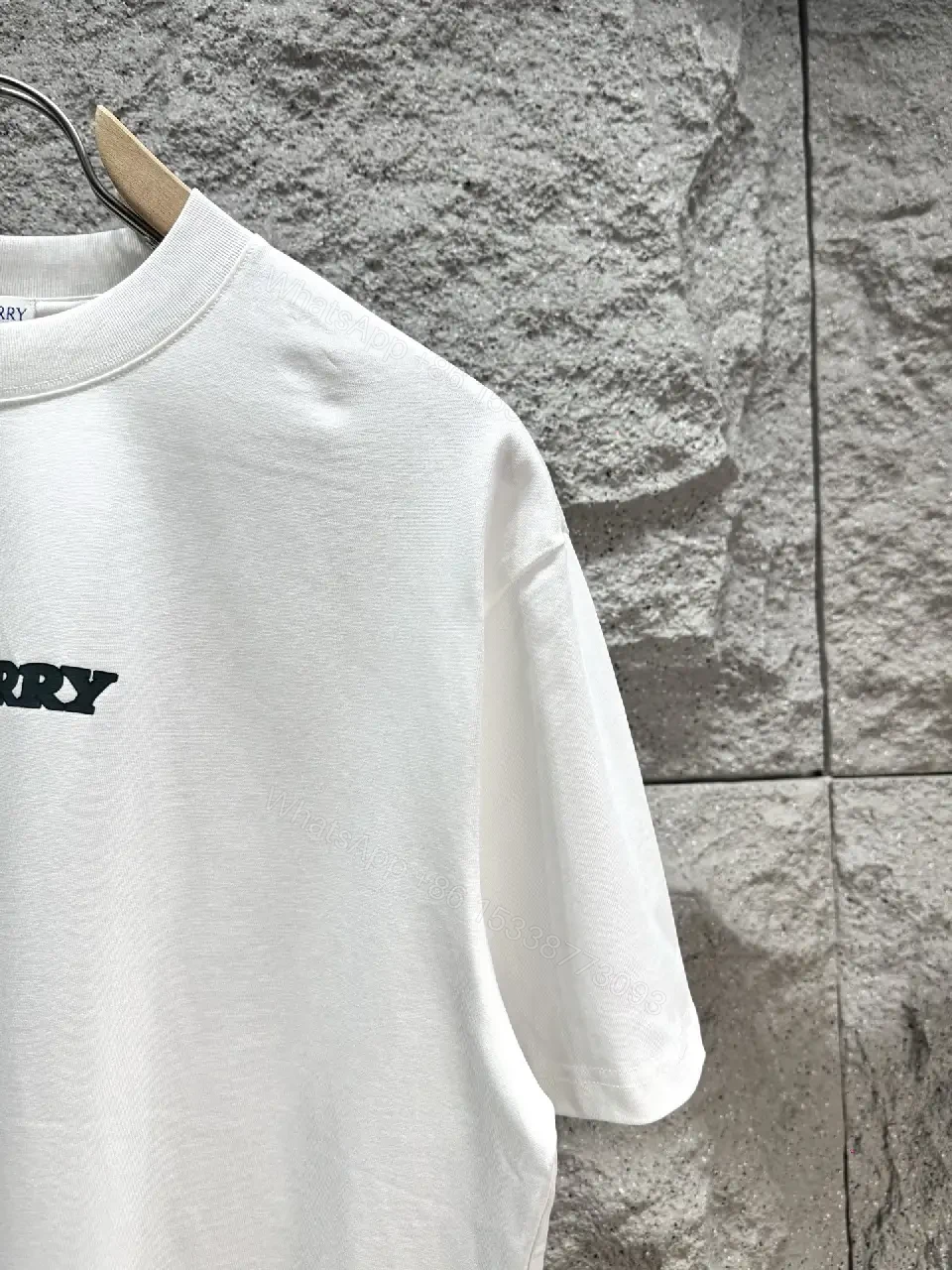 View 2 of White Cotton Crewneck Tee with Black Logo Cotton T-Shirt