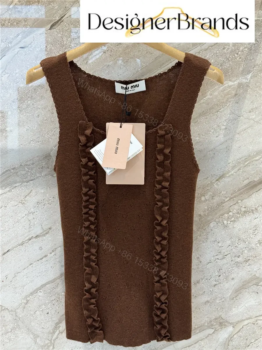 View 2 of Miu Miu Lace-Trimmed Ruffle-Detail Knitted Vest