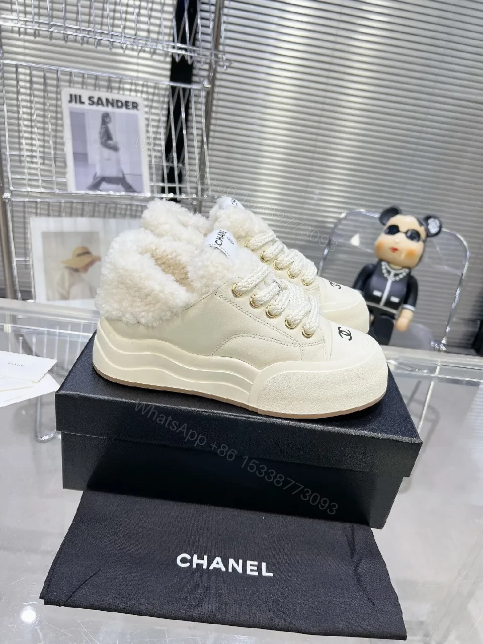 View 2 of Ivory Faux Shearling High-Tops: Luxury Street-Style Sneaker