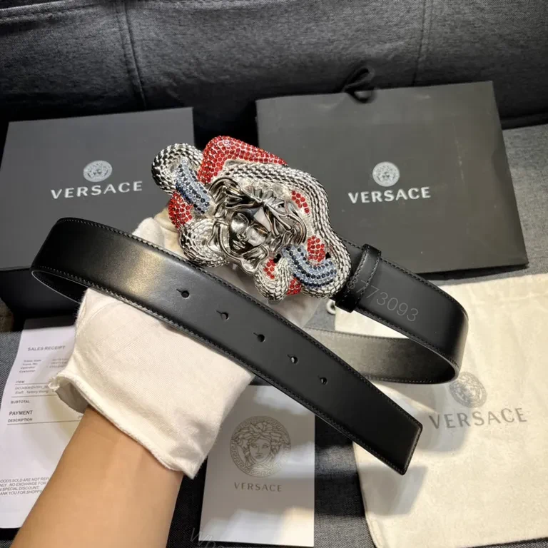 View 6 of Versace Crystal Medusa Belt: Premium Black Leather Luxury Belt