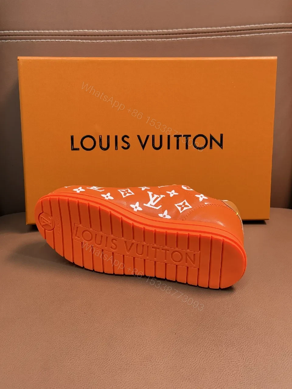 View 8 of Bright Orange Monogram High-Top Sneakers with Plush Padding