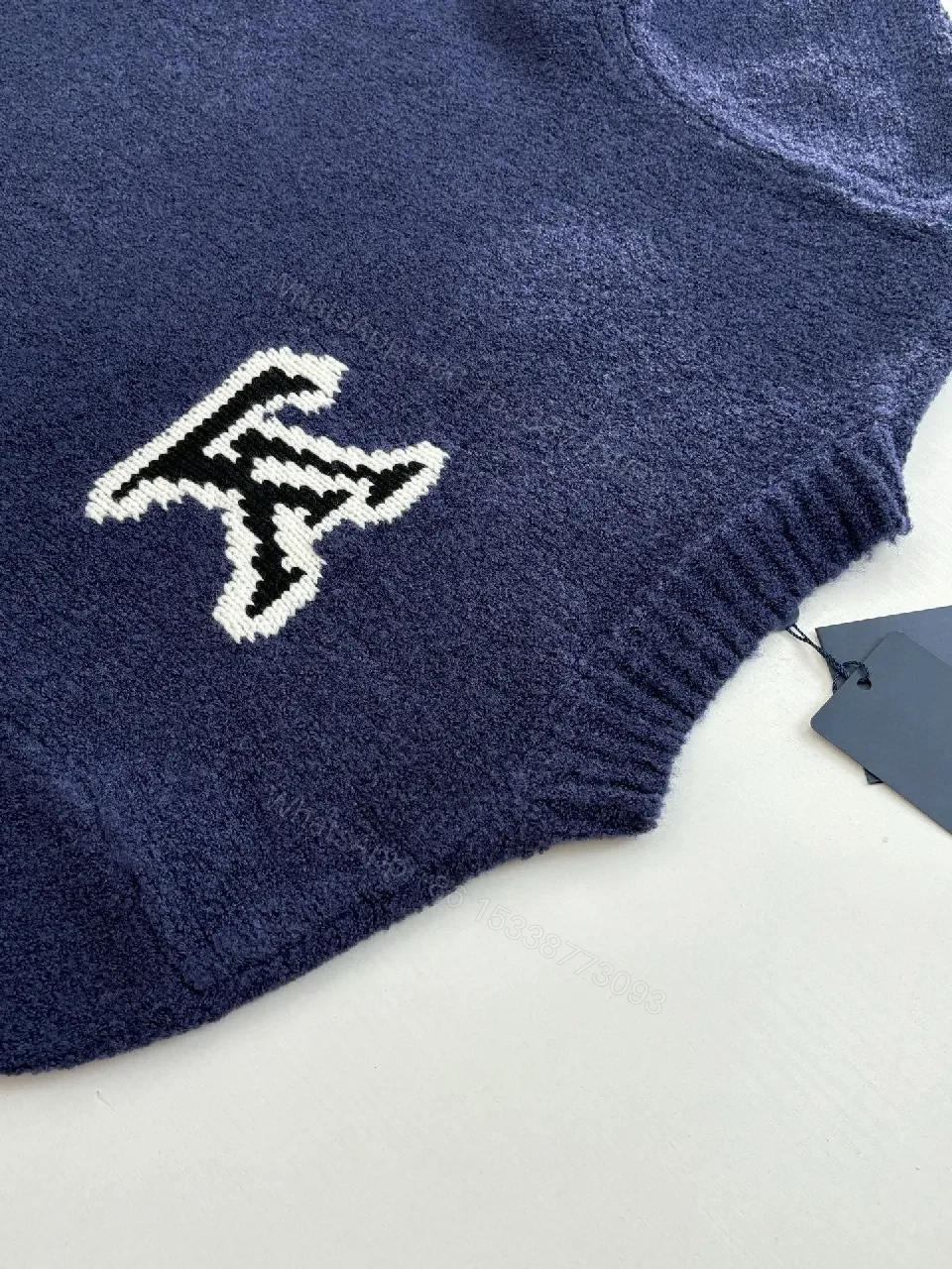 View 10 of Blue Knit Luxury Sweater with Signature Monogram Emblem