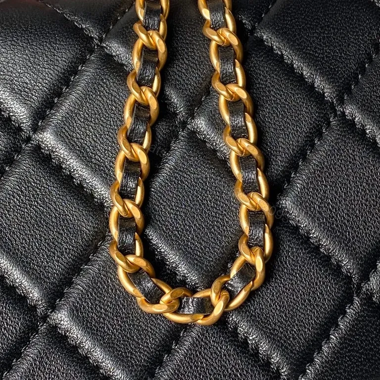 View 2 of Chanel-Inspired Quilted Leather Mini Bag with Gold Chain