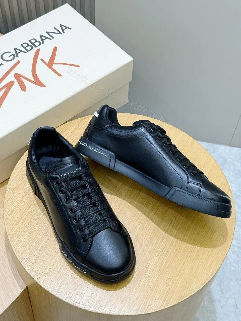 View 7 of Lux Black Leather Low-Top Sneakers: Subtle Brandless Luxe