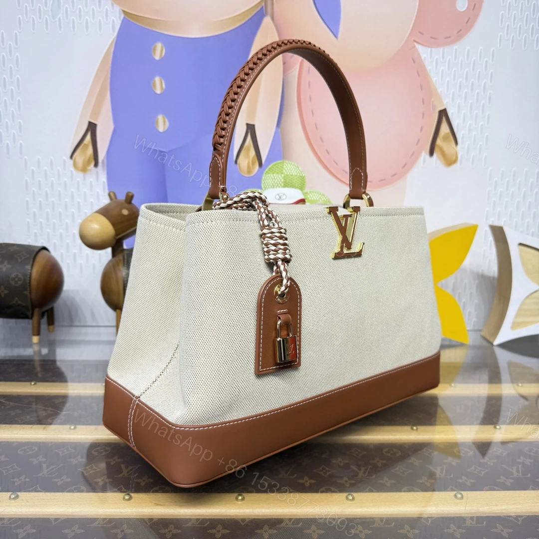View 6 of Louis Vuitton Capucines Weekender Bag Tan Canvas