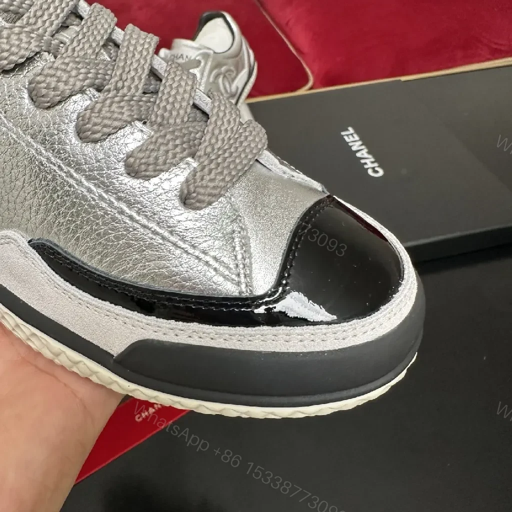View 7 of Metallic Leather-Luxe High-Top Sneakers with Contrast Piping
