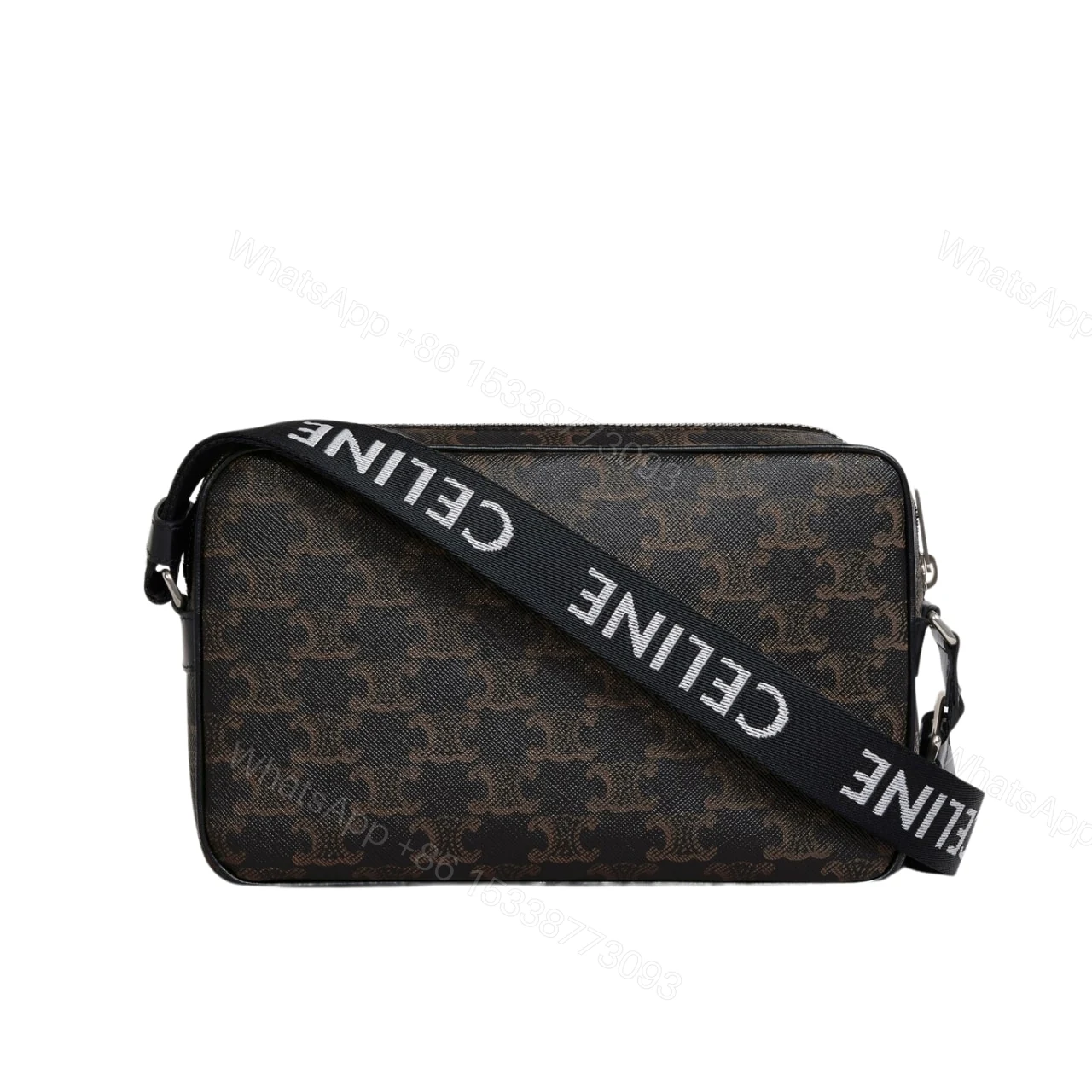 CELINE MEDIUM MESSENGER BAG IN TRIOMPHE CANVAS BLACK 23CM 197202DND 38OS — view 1