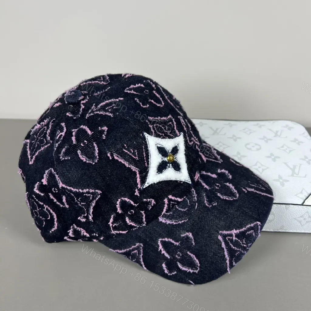 View 7 of Textured Pattern Cap: Navy Denim, Pink Stitch, Luxury Flair