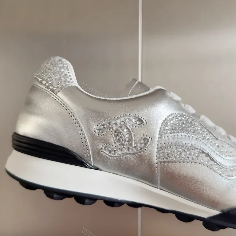 View 3 of Chanel-Inspired Silver Luxe Sneakers: Subtle Opulence