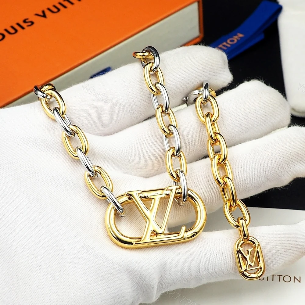 View 3 of Louis Vuitton Everyday Chain LV Necklace Gold And Silver