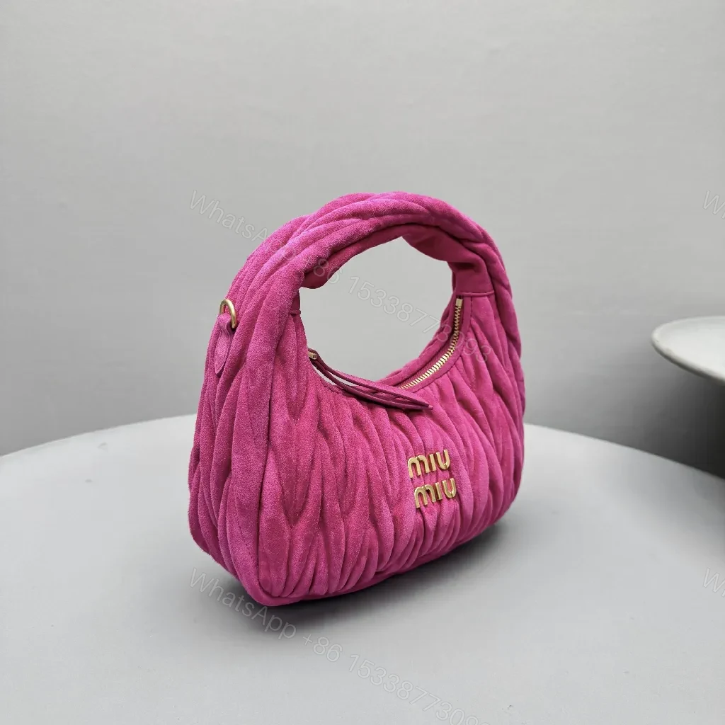 View 9 of Velvet Mini Bag: Fuchsia, Gold Logo, Top-Handle Style