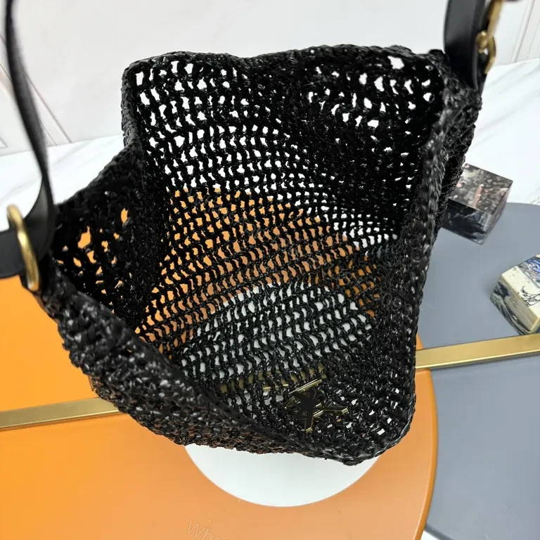 View 4 of Black Croc-Texture Tote with Gold YSL Logo â€“ Everyday Luxury Tote