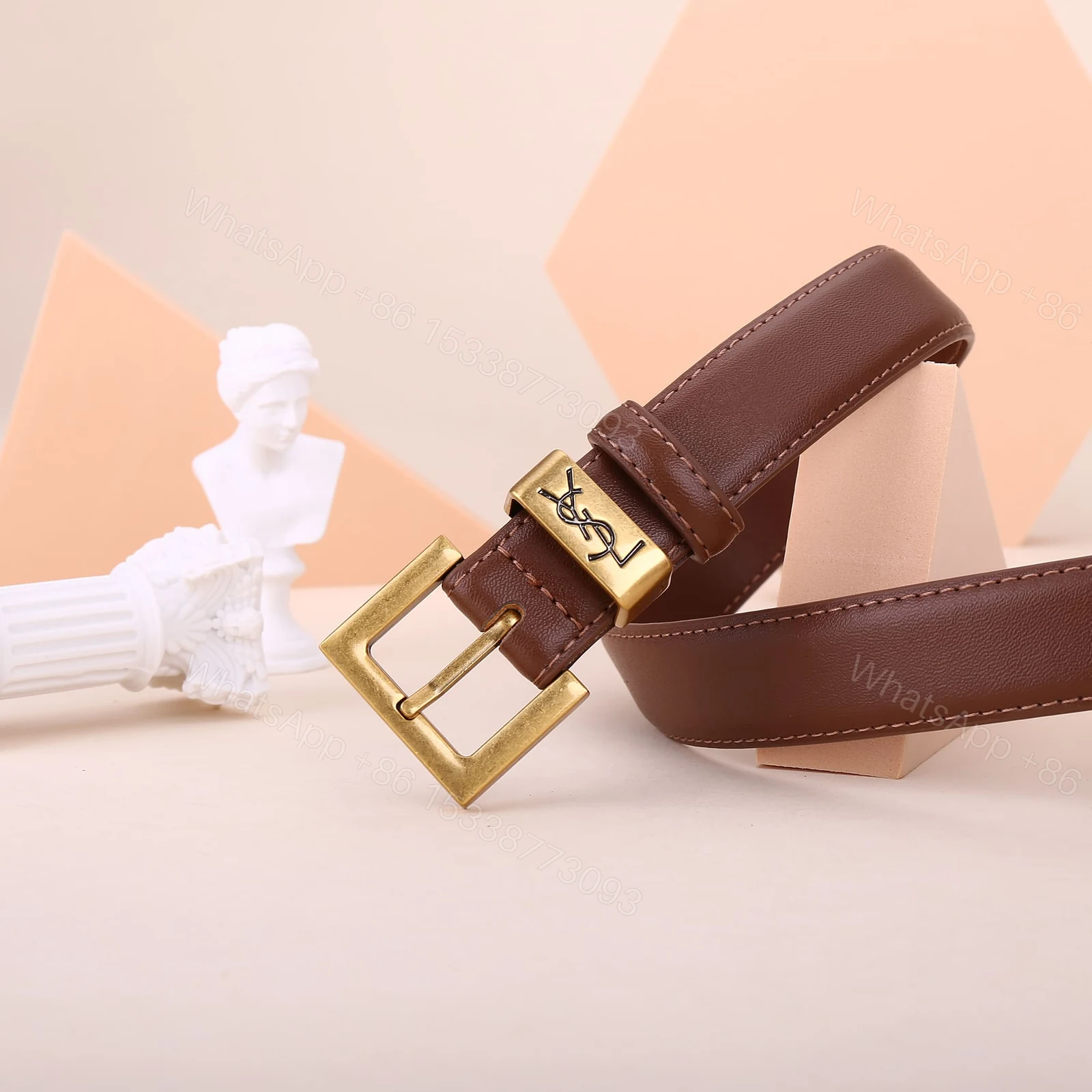 View 8 of SAINT LAURENT YSL SQUARE LOGO CLASSIC BELT DARK BROWN 25MM
