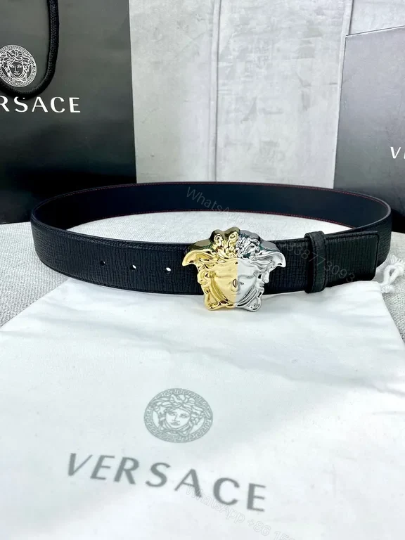 Versace Two-Tone Medusa Belt: Black Full-Grain Leather Luxury — view 1