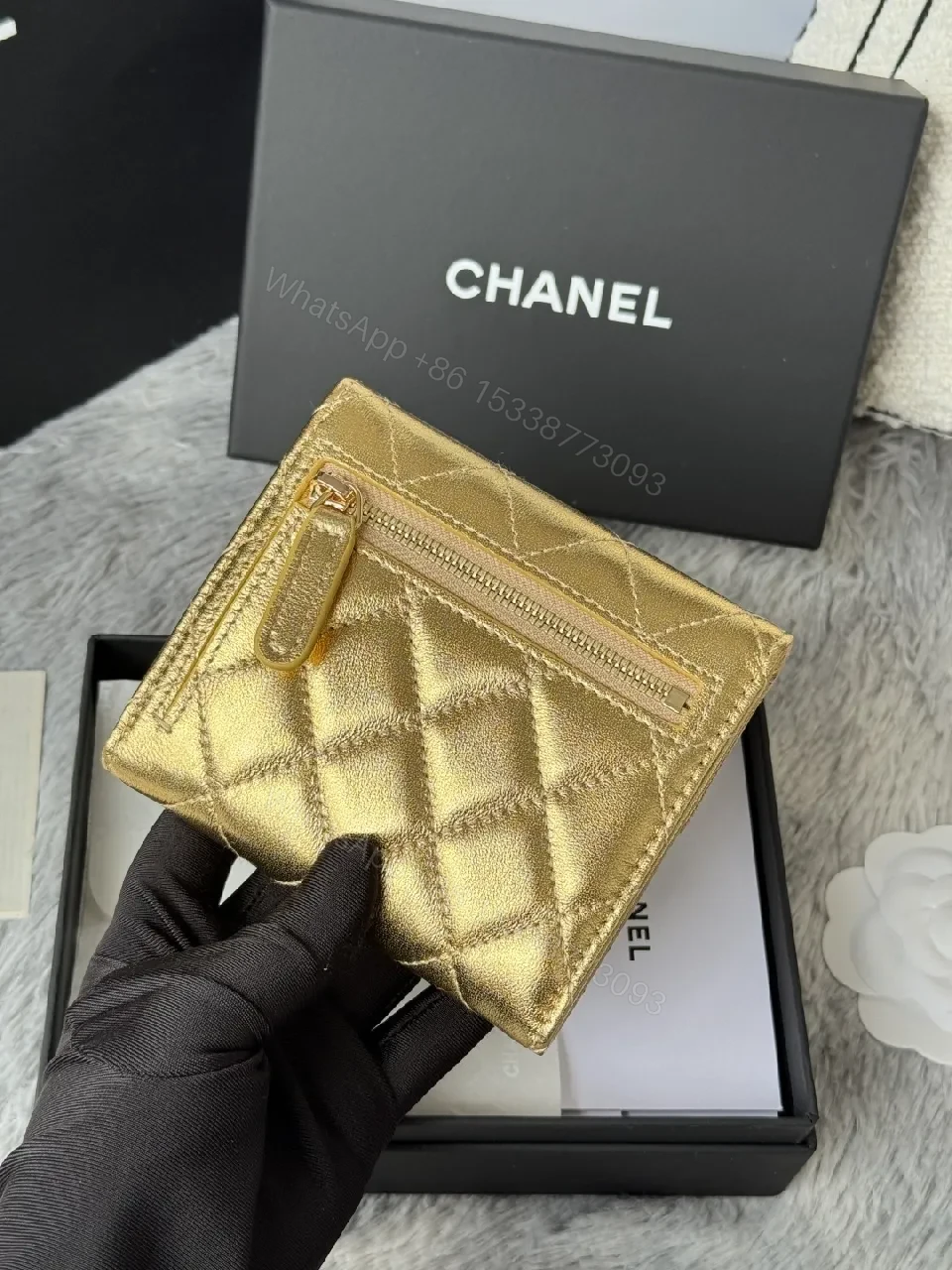 View 8 of Gold Quilted Wallet: Compact Luxury Card Holder & Coin Purse