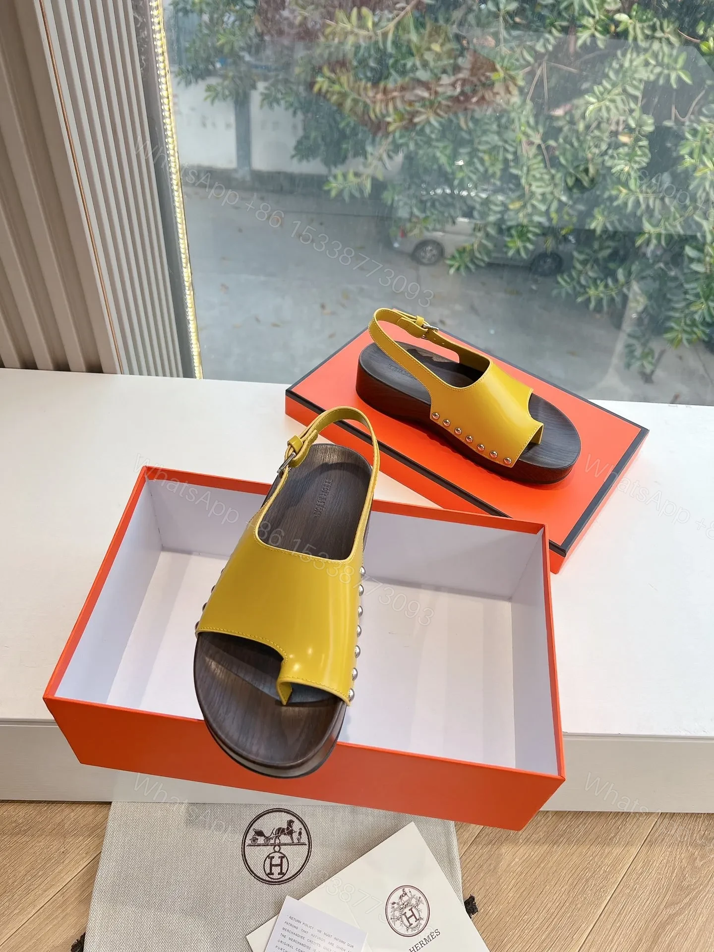 View 3 of Hermes Women Yellow Leather Sandals