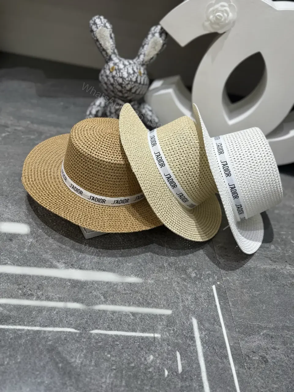 View 5 of Straw Bucket Hat Woven Wide-Brim Floppy J'ADIOR Ribbon Hats