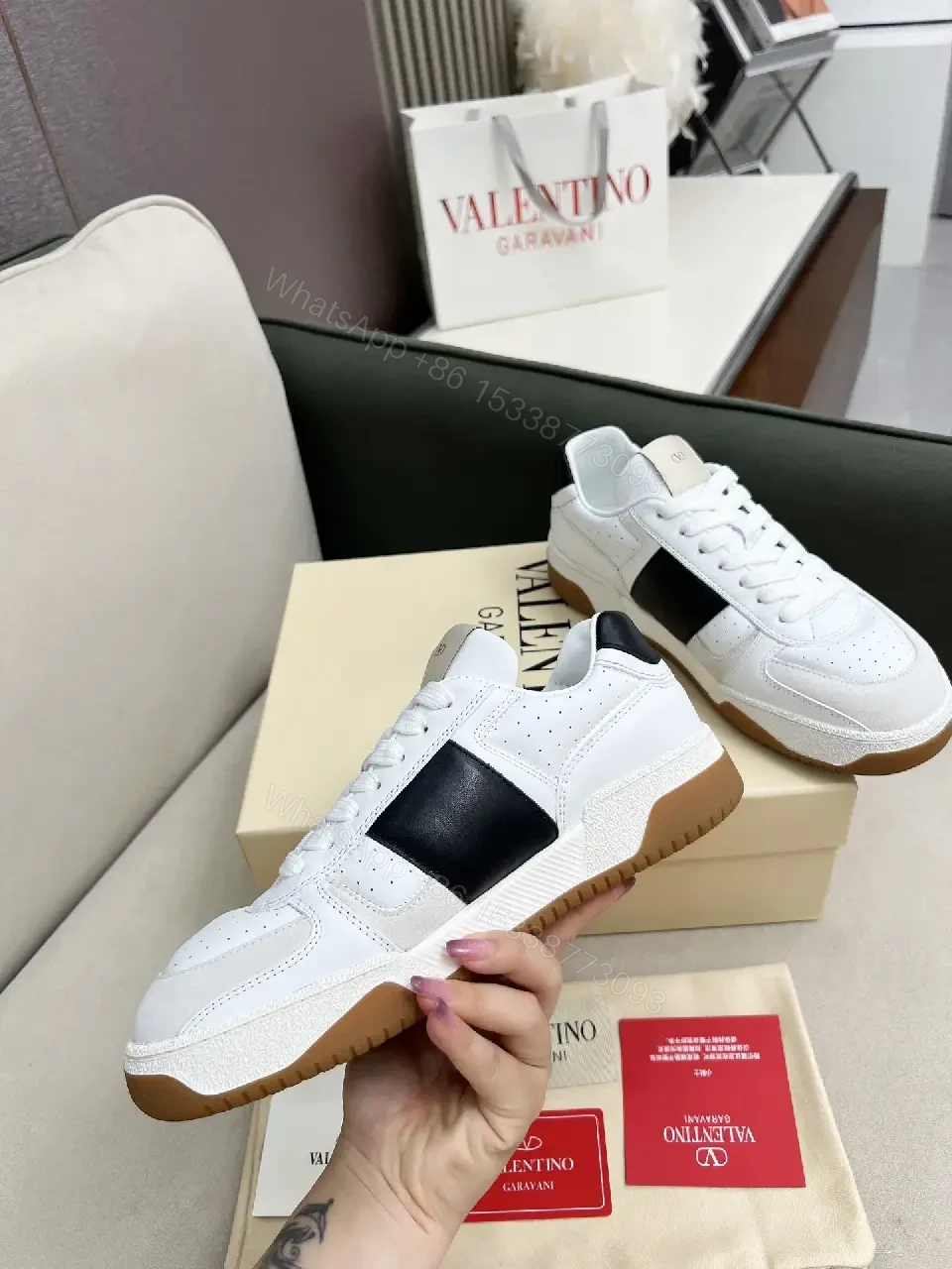 View 6 of White & Black Leather Sneaker: Modern Luxe Comfort All-Day