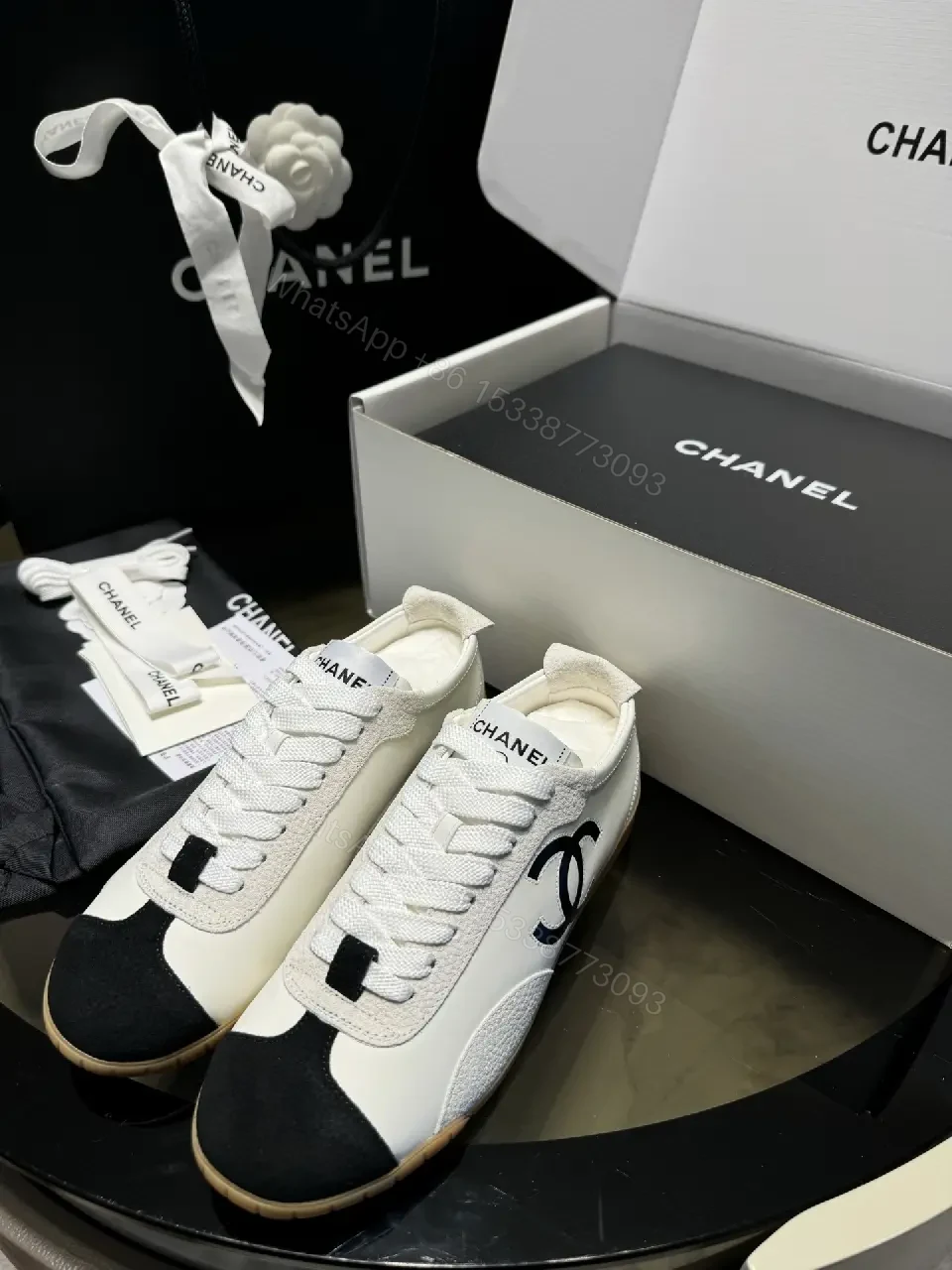 View 7 of Two-Tone White/Black Gum-Soled High-Top Sneakers