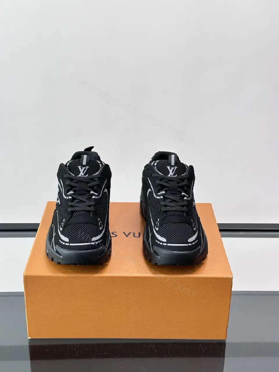 View 2 of Black Mesh Louis Vuitton Style Chunky Sneakers