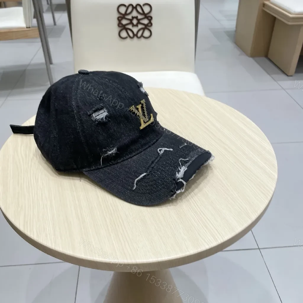 View 4 of Distressed Denim Cap / Gold Emblem / Casual Luxury / Subtle Statement / Cap