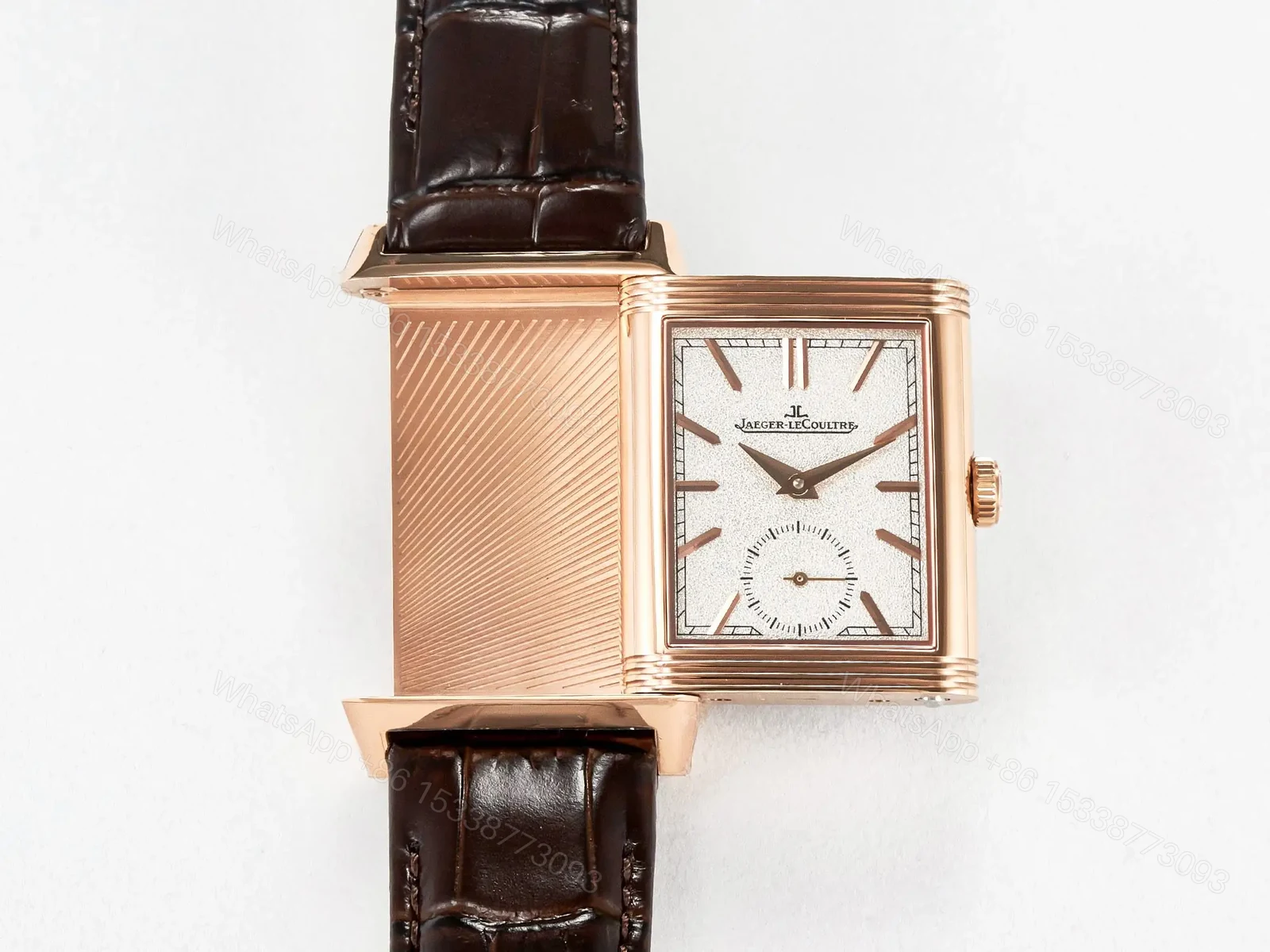 View 20 of Reverso Tribute Duoface Small Seconds RG MGF Best Edition White Spray Paint Dial on Black Leather Strap A854A