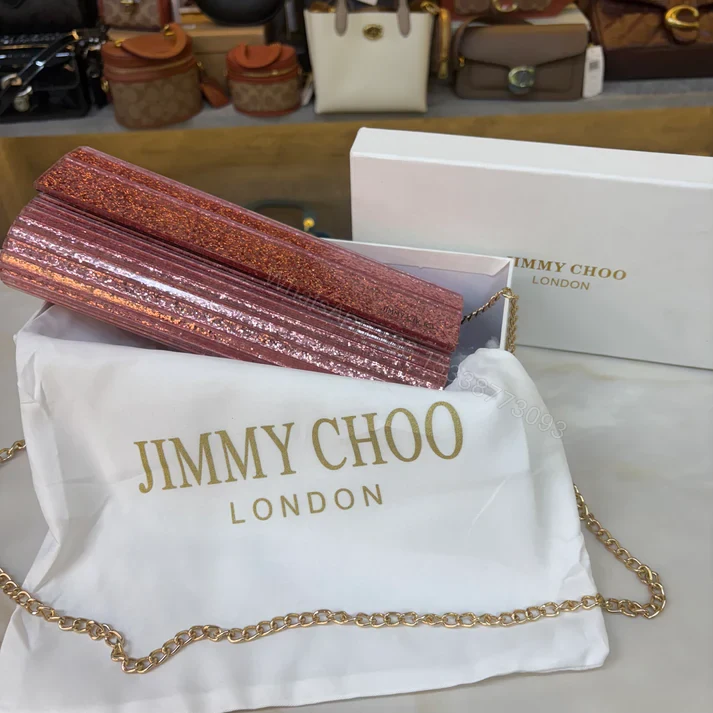 View 10 of FIRST COPY JIMMY CHOO ROSE GLITTER WEATIE CLUTCH HANDBAG