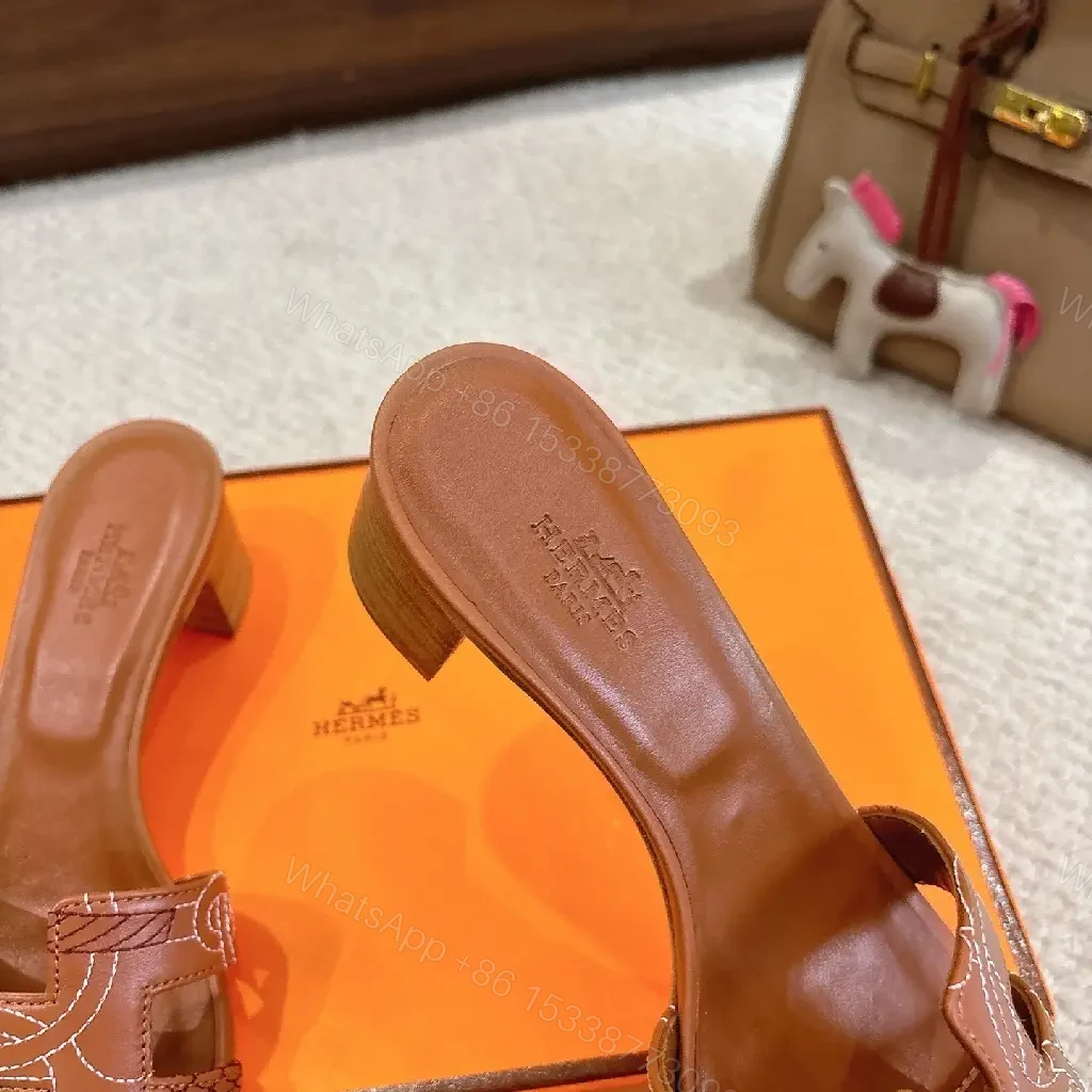 View 4 of Brown Leather Sandals with Signature Stitching Luxury Comfort