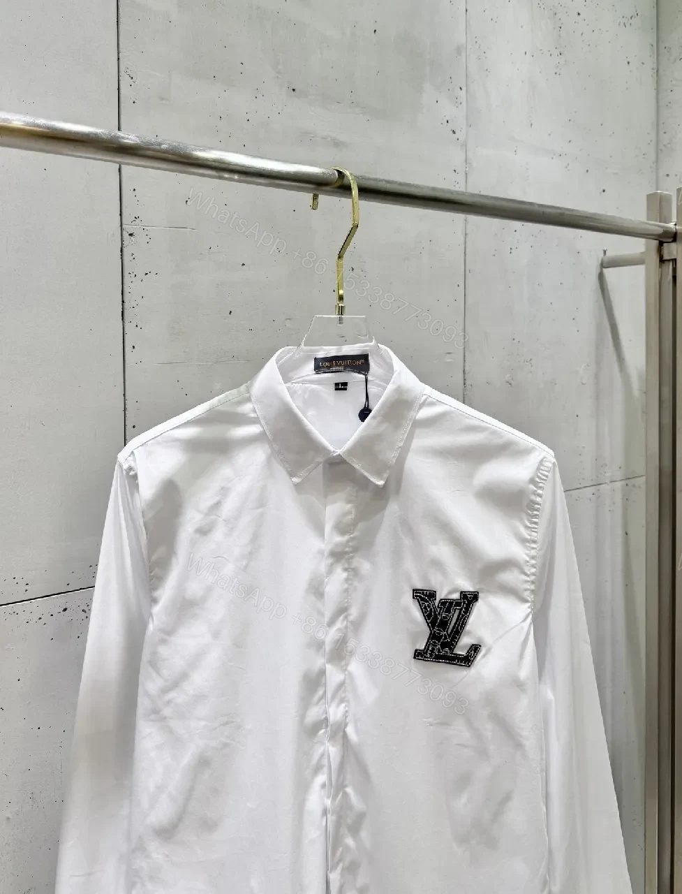 View 10 of White Button-Down Shirt: Subtle LV Crest, Clean Luxury, All-Day Comfort