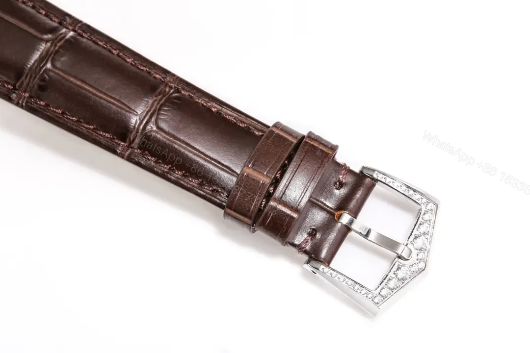 View 8 of Patek Philippe Complications Collection Annual Calendar Moon Phase Ladies’ Watch in Rose Gold/Silver with Diamond Set Case Brown Leather Strap
