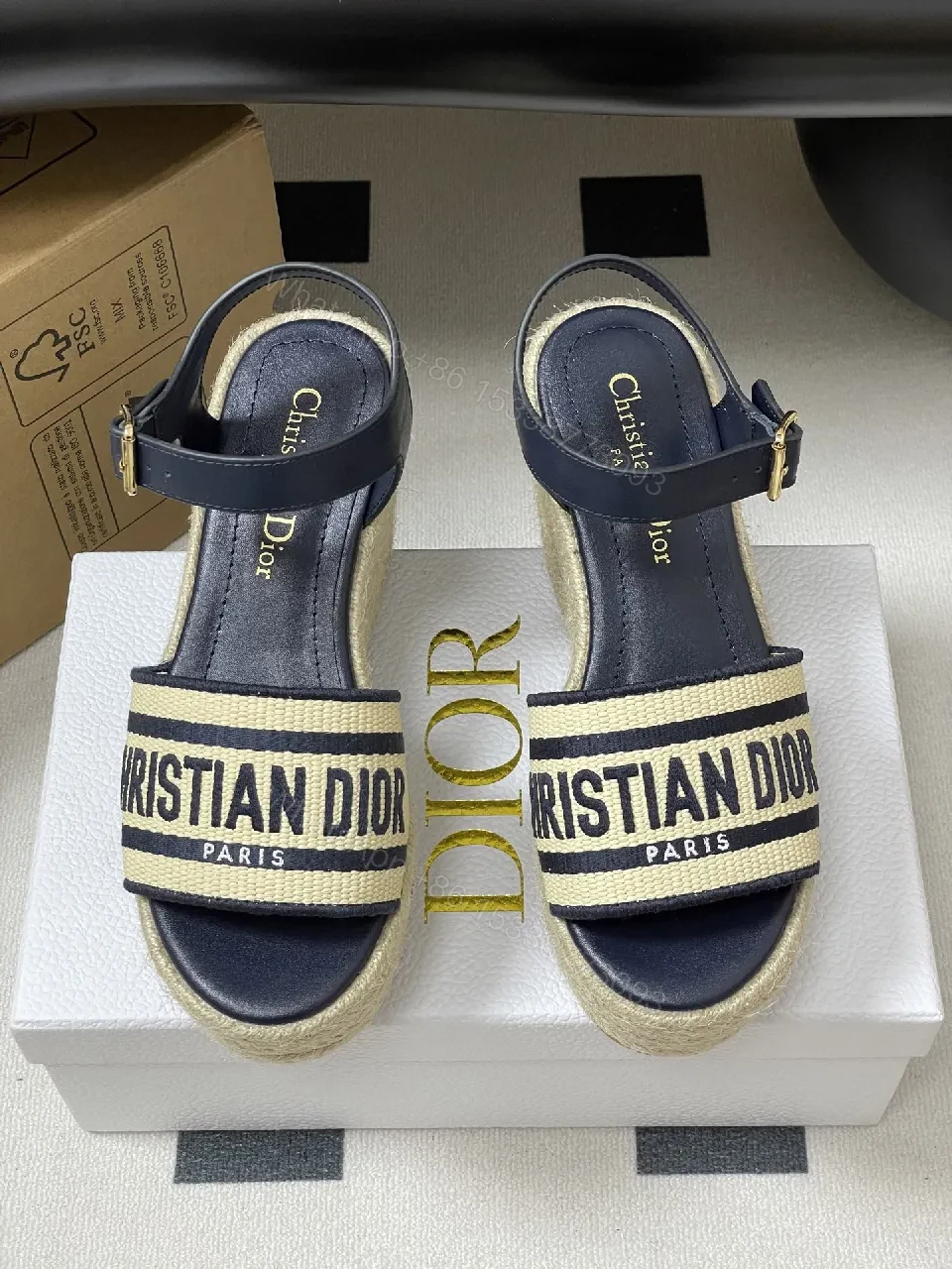 View 8 of Navy Leather Espadrille Wedge Sandals - Bold Luxe Style