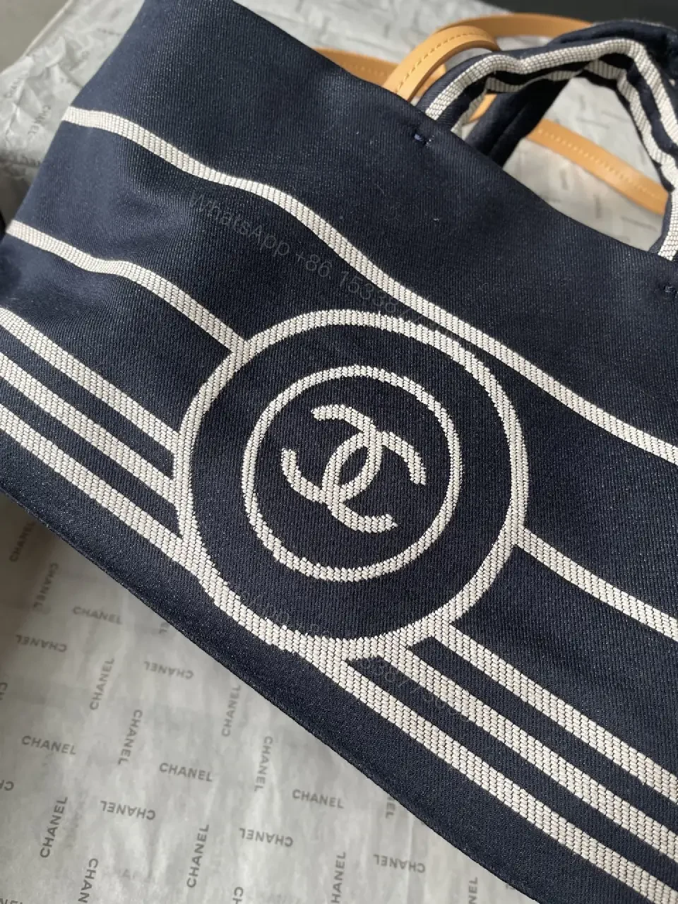 View 9 of Navy Canvas Striped Tote: Luxe Everyday Carryall