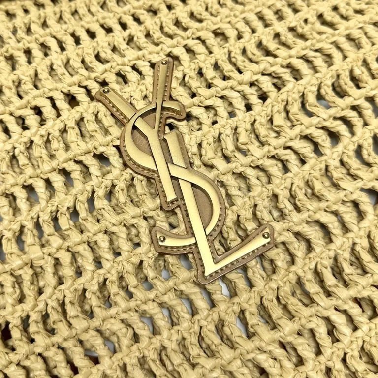 View 6 of Natural Tan Woven Straw Shoulder Bag â€” Luxury, Breathable, YSL Emblem