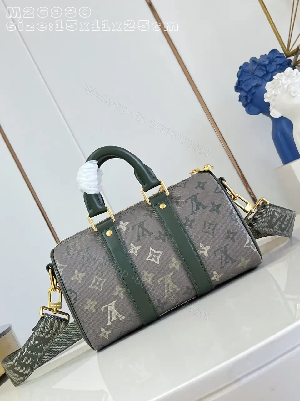 View 5 of Green Leather-Trim Satchel: Monogram Modern Luxury Bag