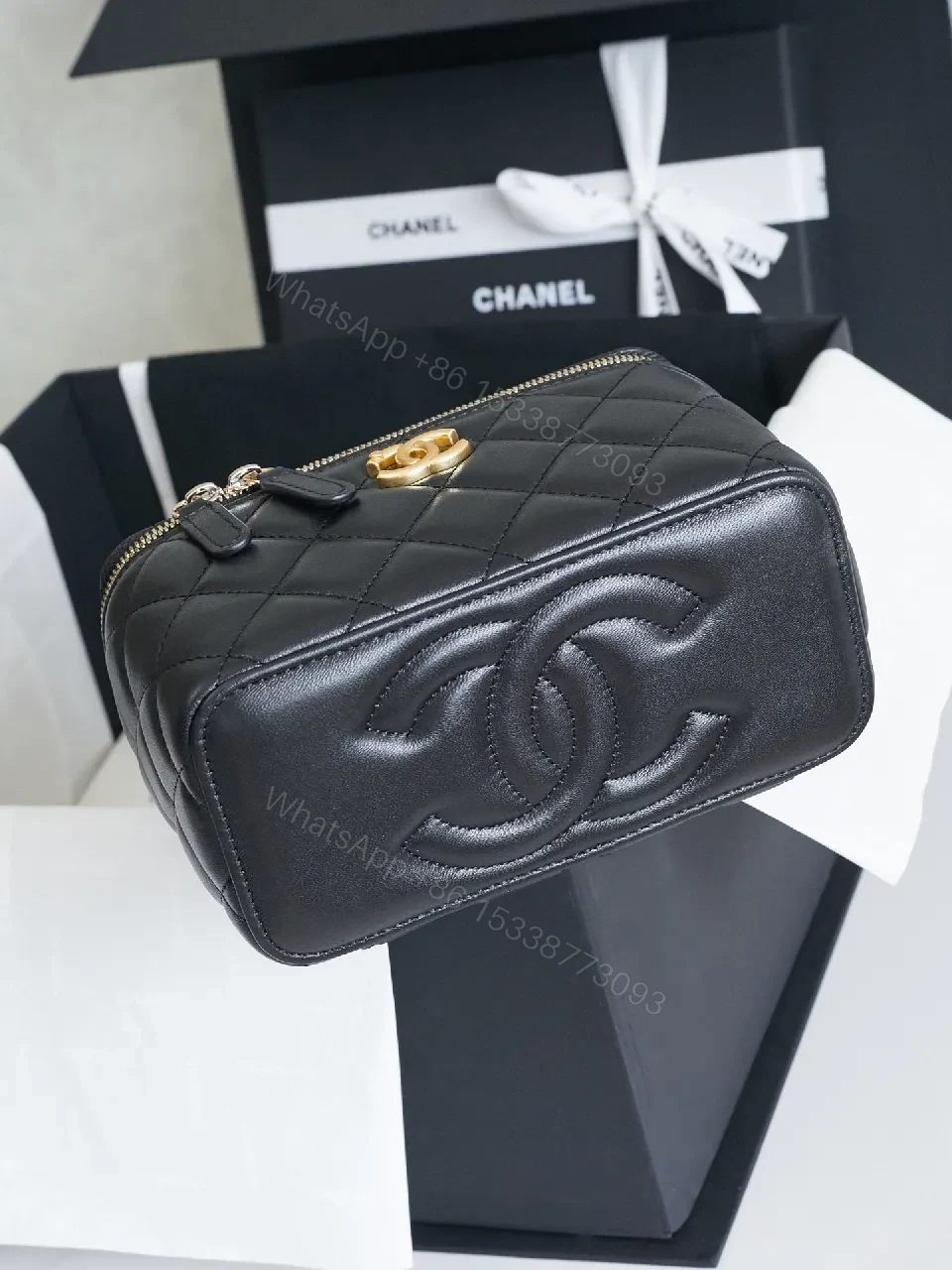 View 5 of Quilted Black Crossbody Bag + Gold Chain + Compact Luxury Bag