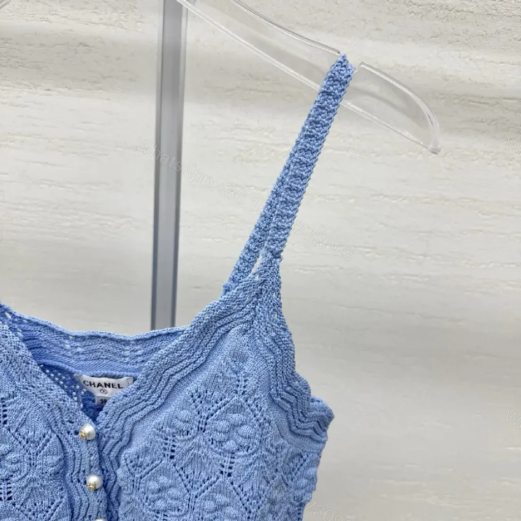 View 9 of Soft Denim-Blue Crochet Tank: Luxe Textured Tank Top