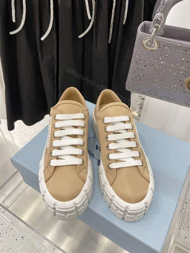 View 3 of PRADA DOUBLE WHEEL RE-NYLON GABARDINE SNEAKERS BEIGE – PRD087